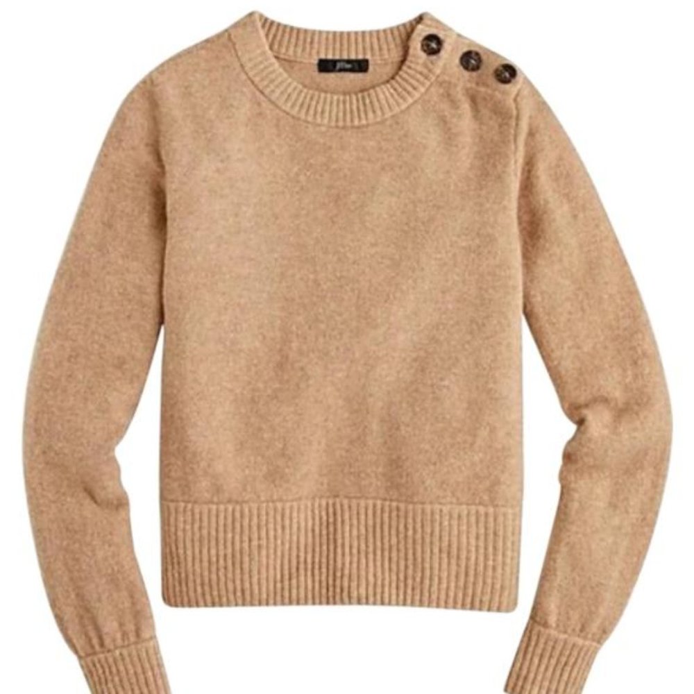 J. Crew Camel Merino Wool Blend Knit Sweater with Button Shoulder
